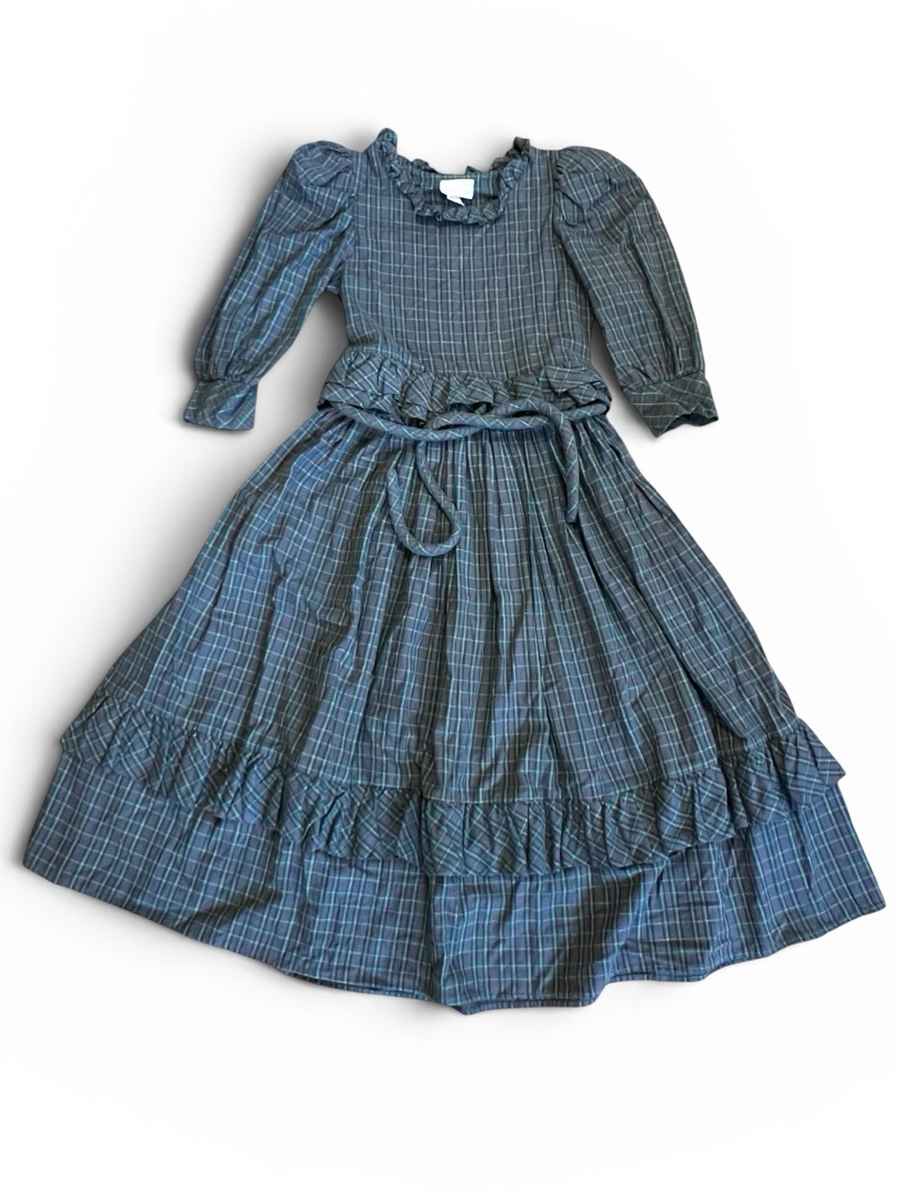 Barboglio Cristina Jan Vintage 80s S Plaid Prairie Dress Ruffle Cotton Flannel - Picture 2 of 16